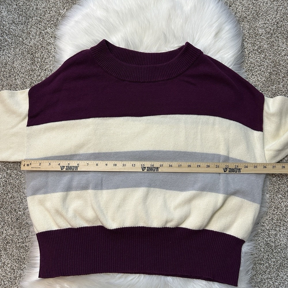 Lucky Brand Womens Sweater XXL Purple Beige Striped Crew Neck Knit - Picture 4 of 10